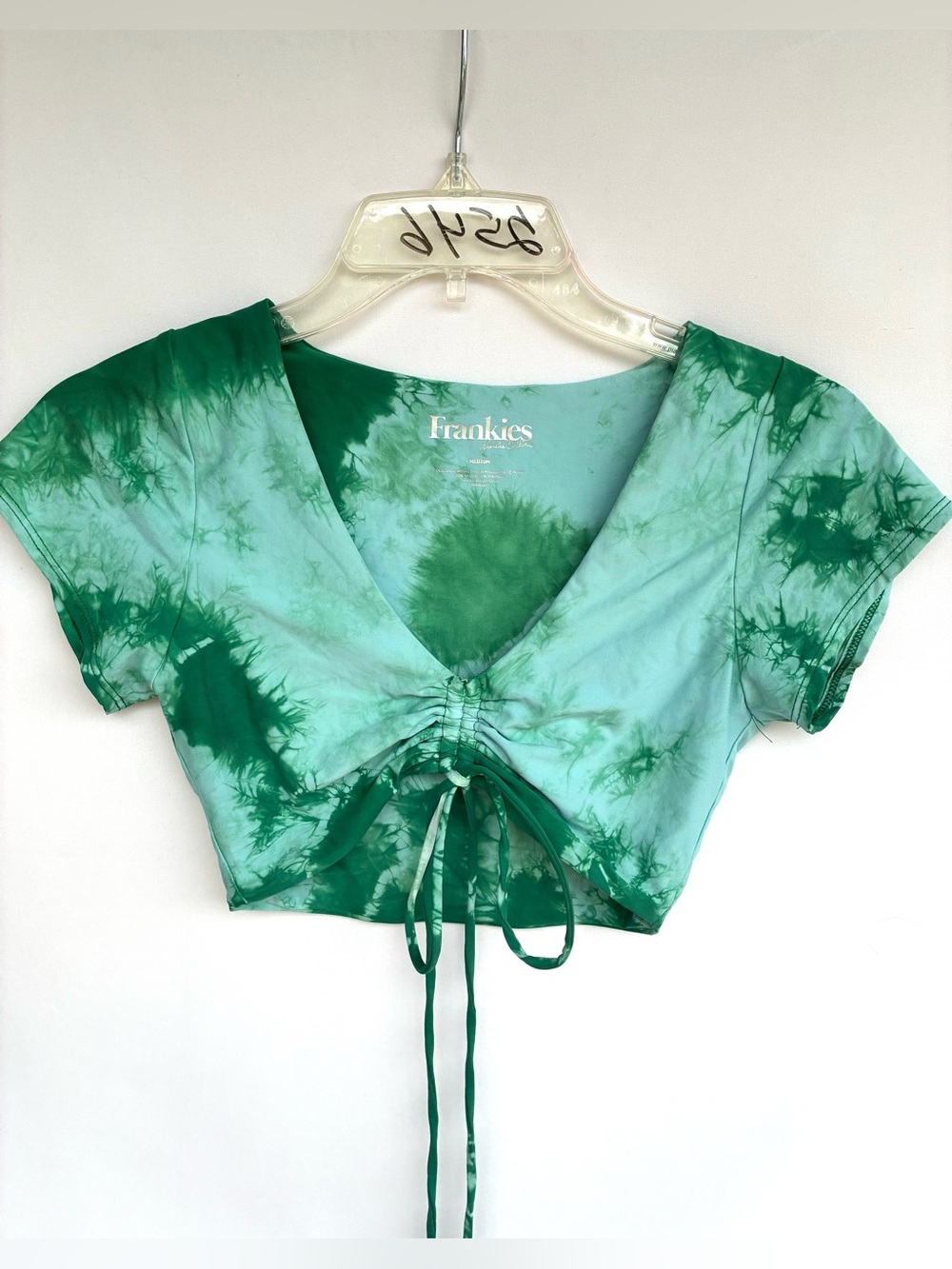 Frankie's Bikinis Ryan Green Tie-Dye Top Center Cinch Drawstring Medium - Picture 2 of 4
